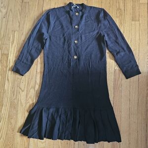 St. John By Marie Gray Long Sleeve Stretch Knit Midi Dress Black Sz 16